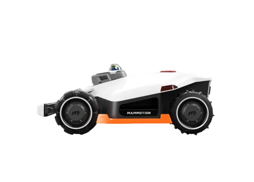 White and orange lawn mower with 'Mammotion' branding on a white background