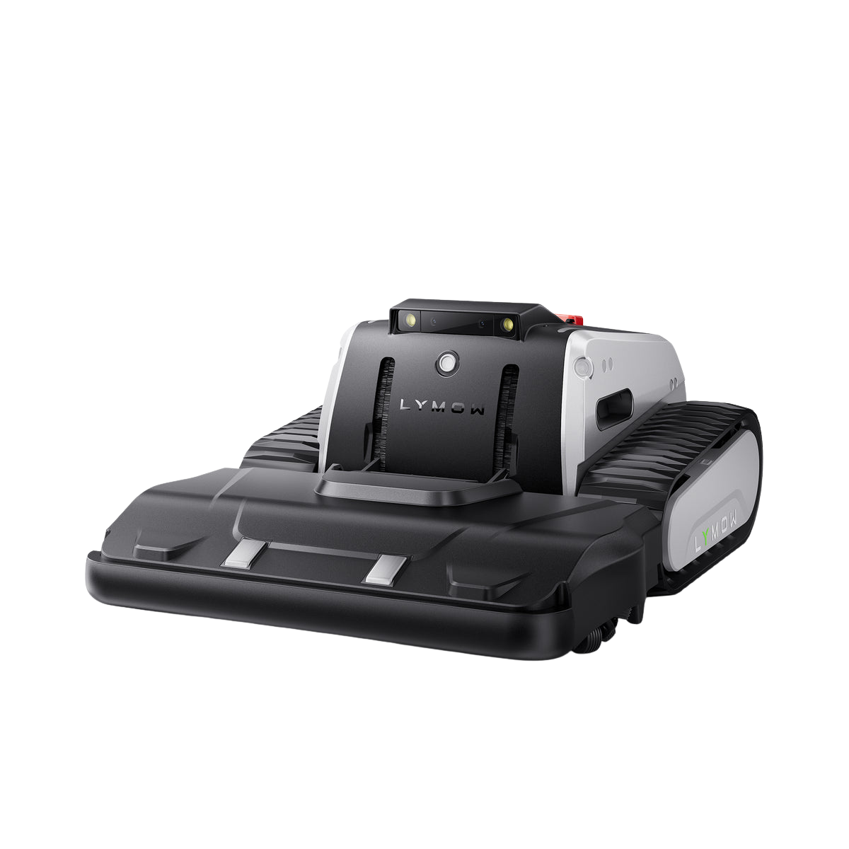 Robotic lawn mower with 'LYMOW' branding on a white background
