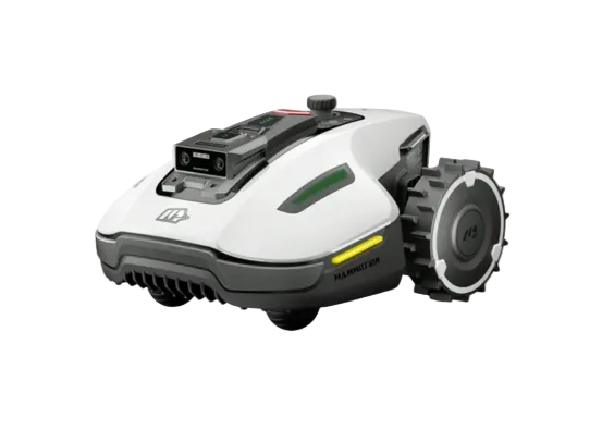 Robotic lawn mower on a white background