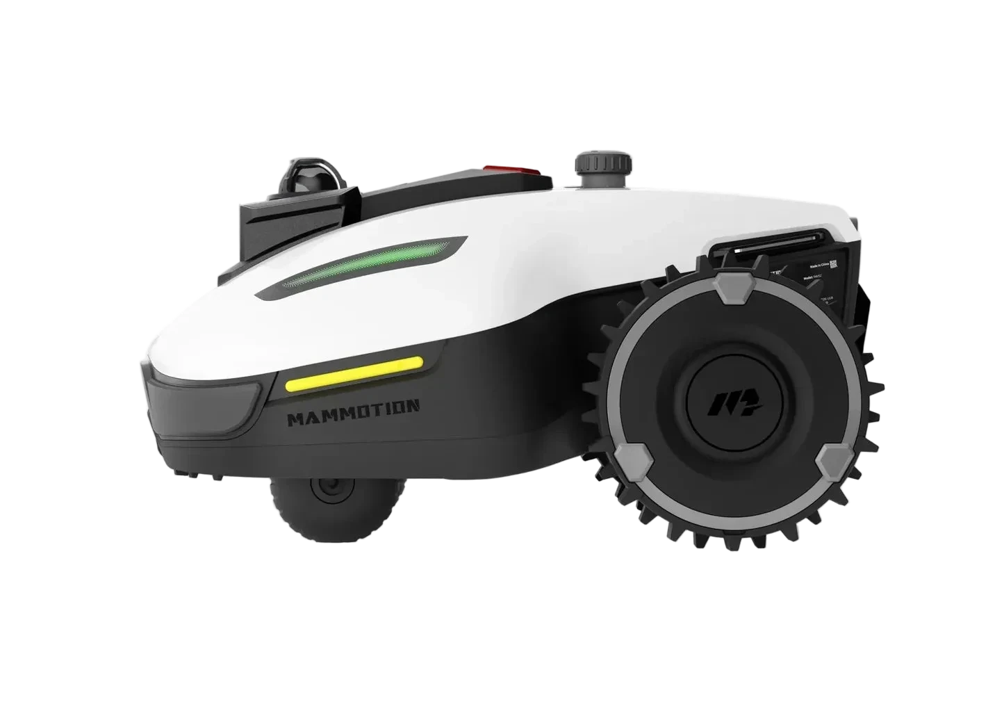 Robotic lawn mower with 'Mammotion' branding on a white background